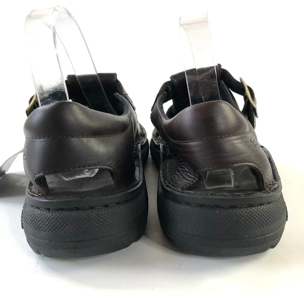 Skechers Vintage NEW 10 Mens Y2K Brown Leather Fisherman Jammers Chunky Sandals